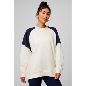 Yitty x Fabletics Year Round Terry Seamed Sweatshirt Bone/Deep Navy Size Small